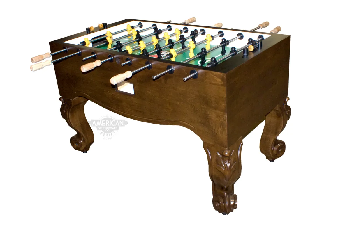 A Item # MO17001-FB foosball table with wooden legs.