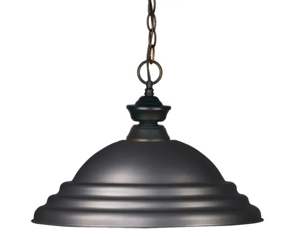 A black Item # ZL26021-LT pendant light hanging from a chain on a white background.