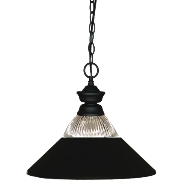 A black ZL26022-LT pendant light with a glass shade.