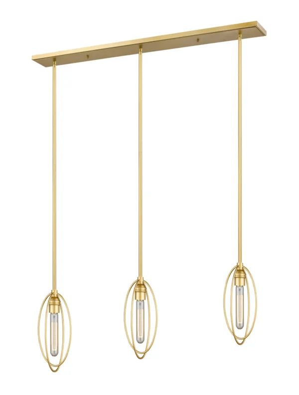 A three light gold Item # ZL26031-LT pendant light with three glass globes.