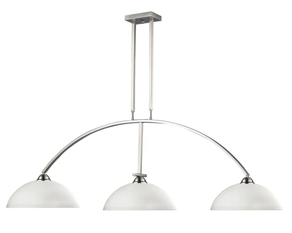 Item # ZL26041-LT is a three light chandelier with white glass shades.