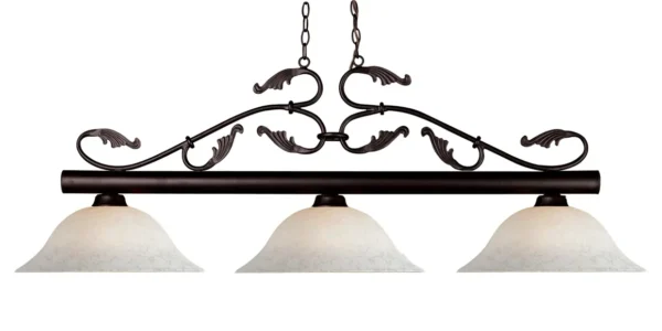 A three light chandelier with wrought iron and white shades, Item # ZL26046-LT.