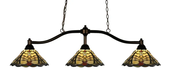 A three light chandelier with stained glass shades, Item # ZL26073-LT.