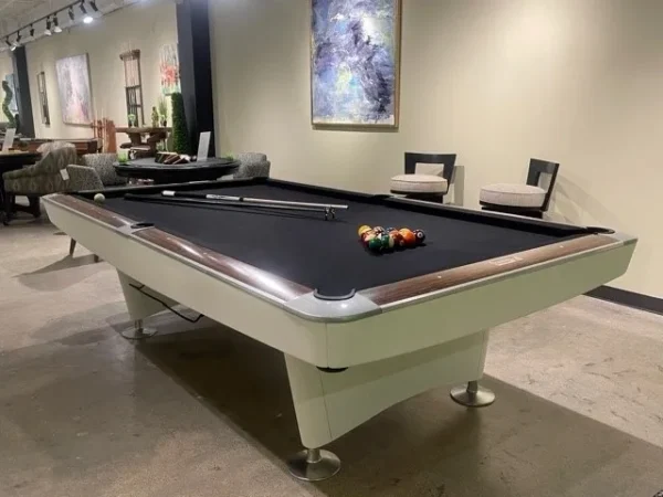 A pool table in a room with item # BR19058-AT cloth.