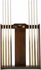 A wooden billiard cue rack with six Item # CO21024-CRF.