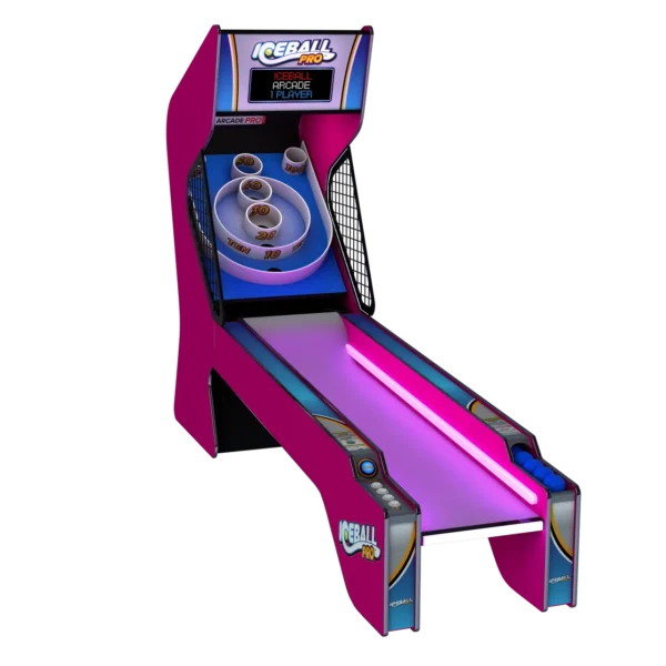 A pink and blue pinball machine, Item # ICE20023-AG.