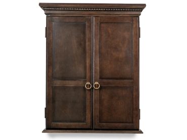 A wooden cabinet with two doors and two knobs, Item # IMP23011-DB.