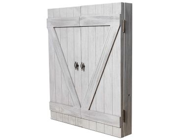 A white barn door with two handles on Item # PR23021-DB.