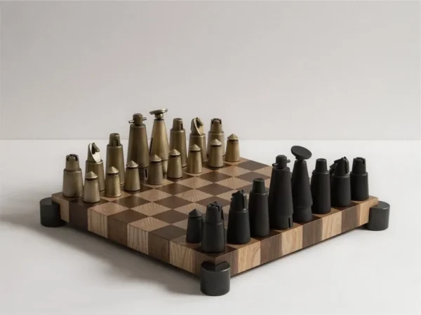 A Item # DE25004-AC chess board with chess pieces on it.