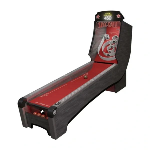 A red and black Item # IM20026-AG billiards machine with a red ball.