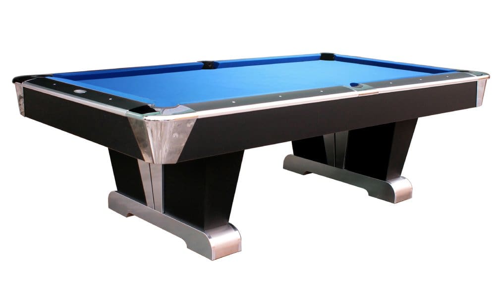 A modern Item # BB5244-PT with a blue felt surface and silver metallic corners, isolated on a white background.