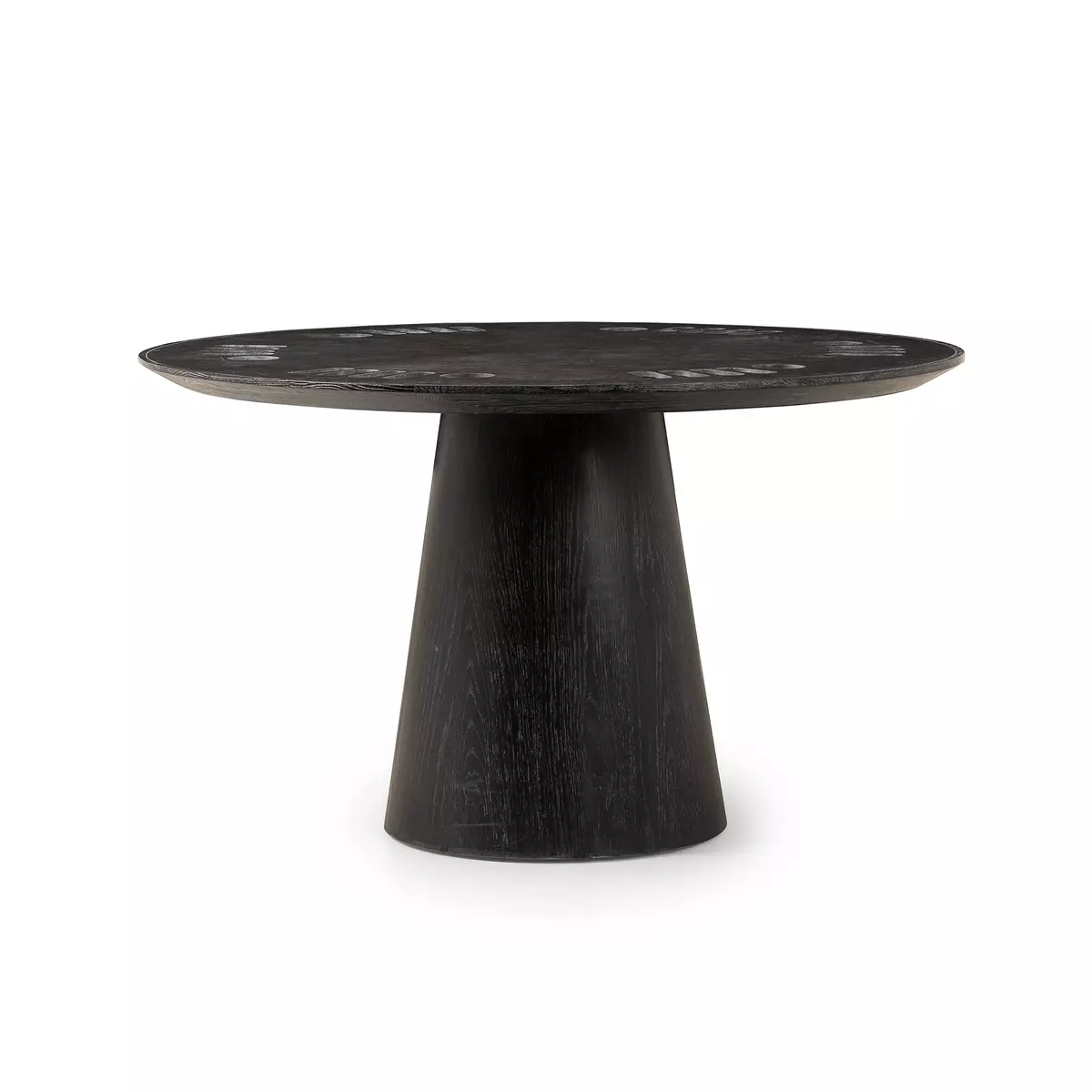 A round, black Item # FH7061-GT with a wide, flat tabletop and a conical base, isolated on a white background.