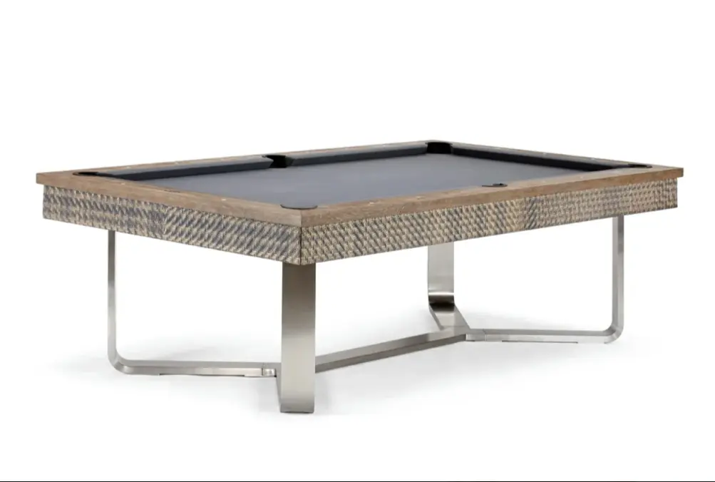 Item # IM9160-QS with a textured wooden frame and sleek silver metal legs, isolated on a white background.