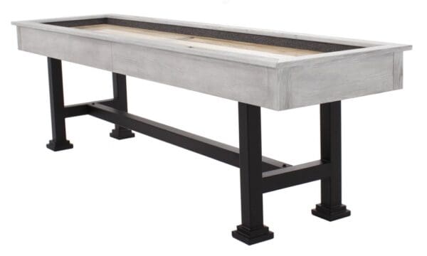 A modern outdoor planter box made of gray wood and black metal legs, isolated on a white background.
Product Name: Item # BB6172-SH