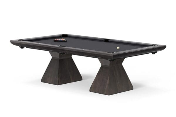 Black pool table with unique base.