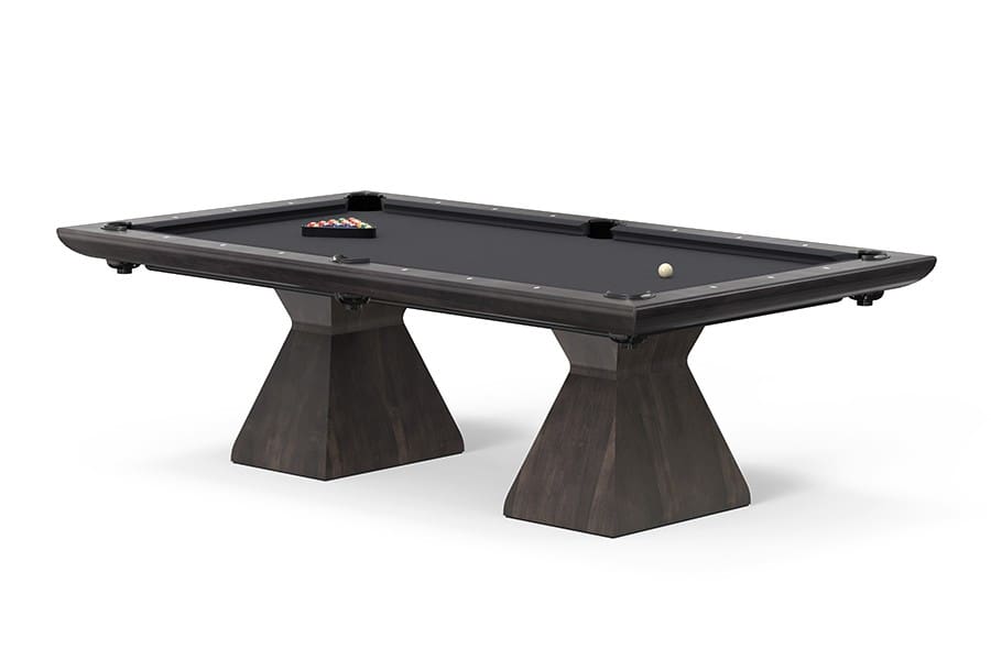 Black pool table with unique base.