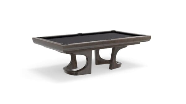 Modern brown pool table with black felt.
