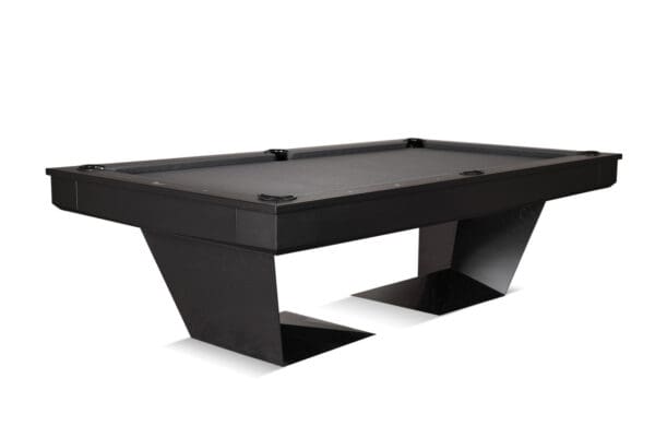 Black pool table with unique legs.