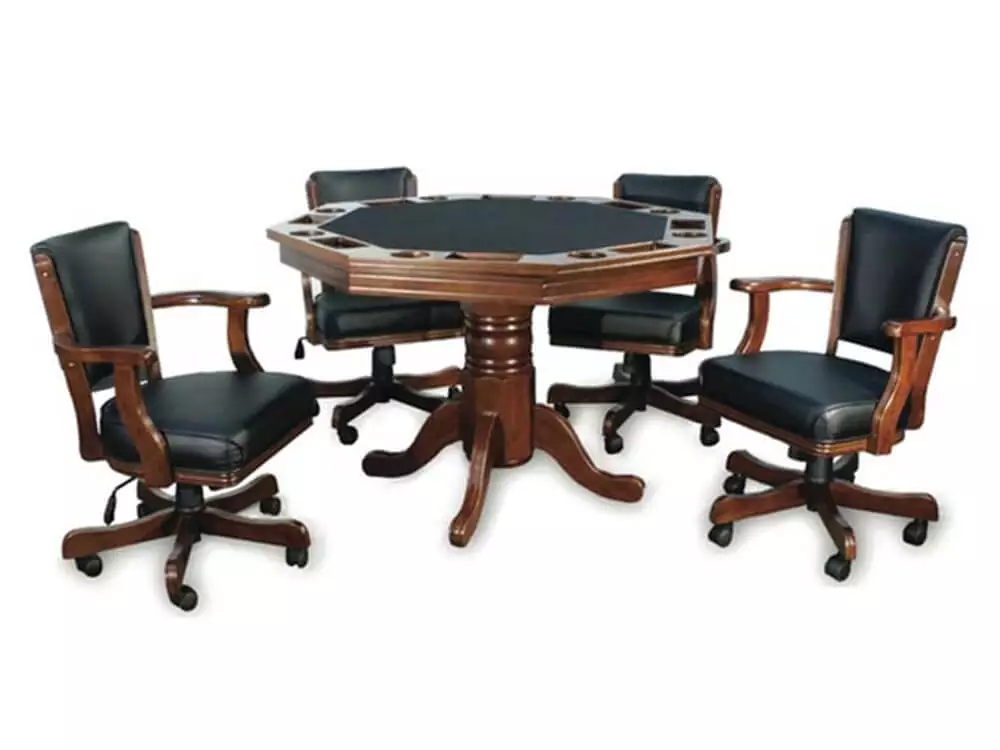 Wooden poker table with four chairs.