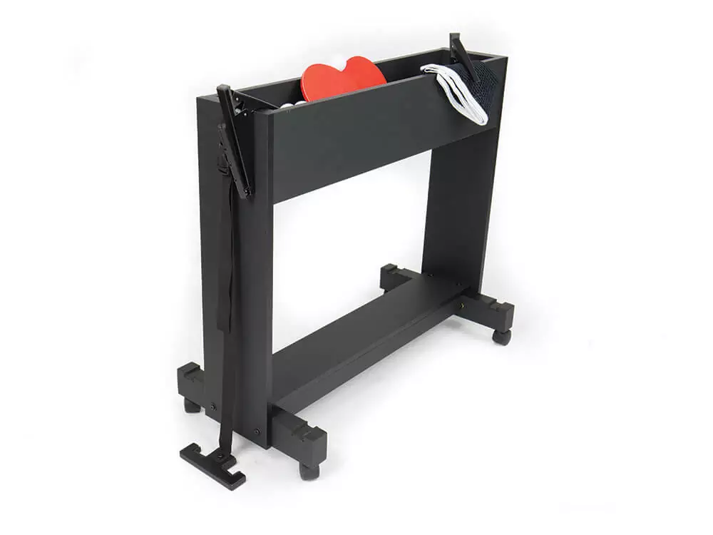 Black table tennis storage with wheels.