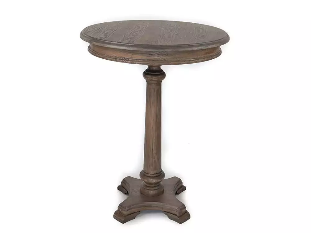 Round wooden pedestal table.