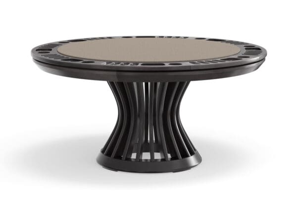 Here's an alt tag for the image: Modern dark wood poker table.
