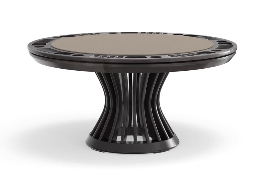 Here's an alt tag for the image: Modern dark wood poker table.