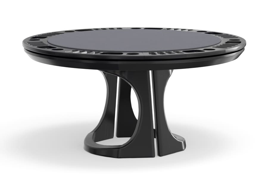 Black modern poker table with cup holders.