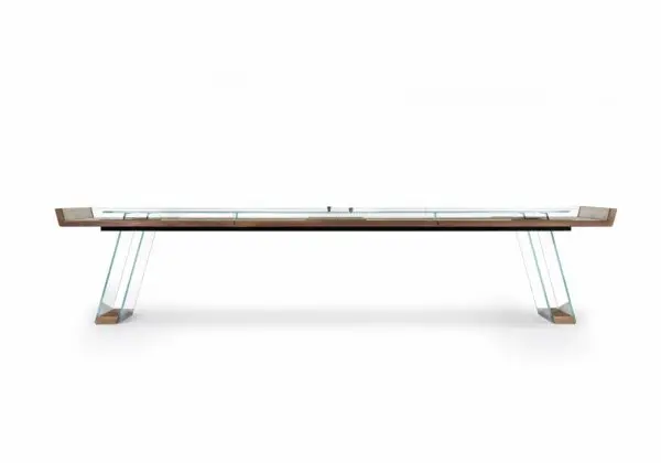 Long modern glass and wood table.